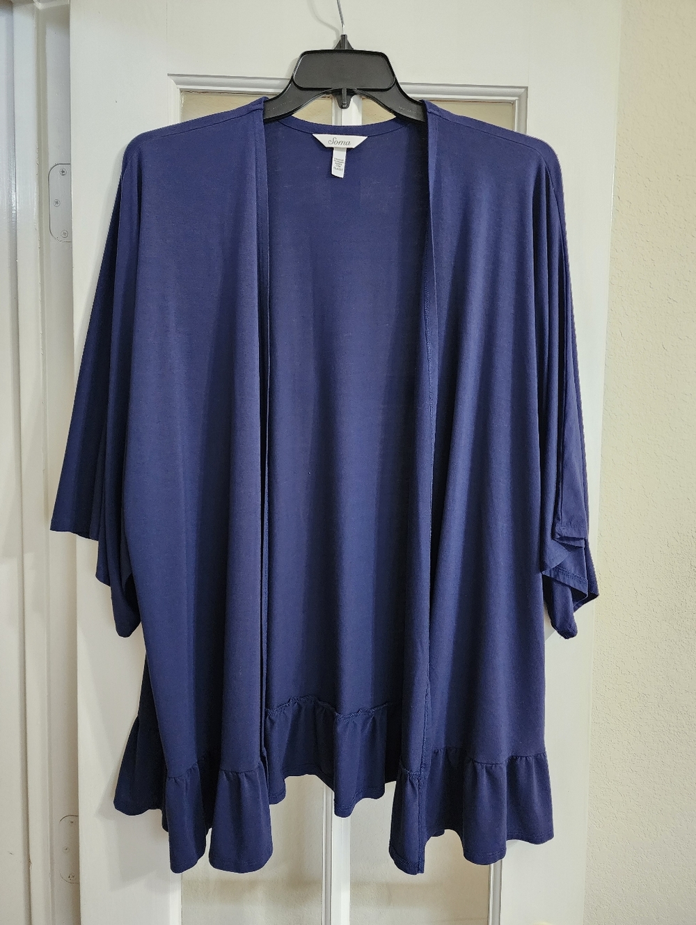 Soma Navy Blue Ruffle Hem Open Front Kimono Cardigan Robe XL Loungewear